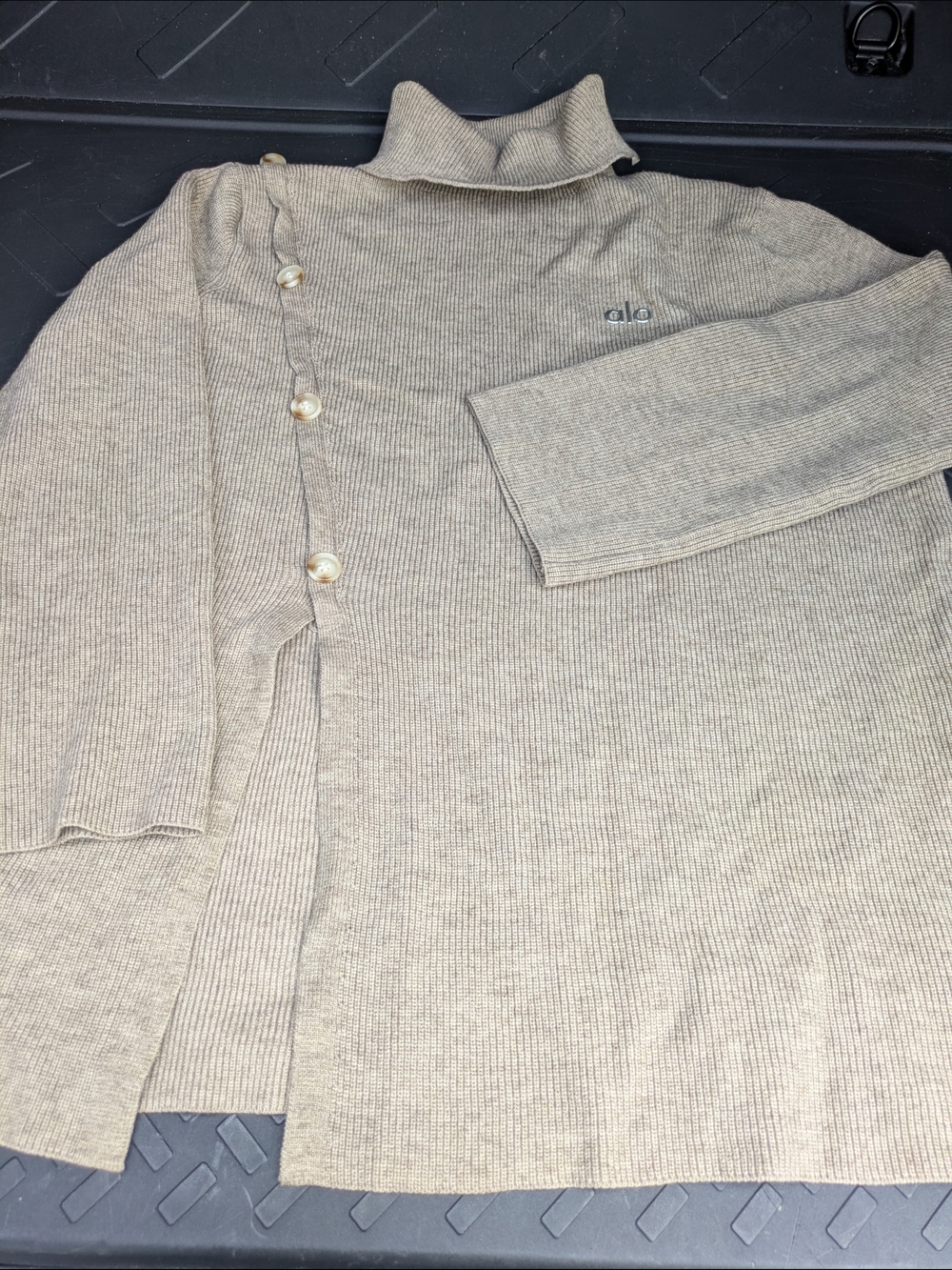 ALO Yoga Asymmetrical Taupe Ribbed Turtleneck Sweater Side Button